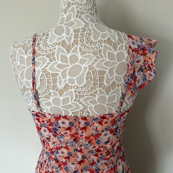 LAUNDRY BY SHELLI SEGAL - NWOT- Asymmetric Floral Ruffle Midi Dress in Peach - Picture 7 of 14